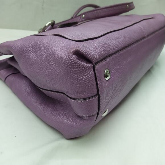 Coach Penelope Purple Pebbled Leather Double Handles Satchel Shoulder Bag - Picture 15 of 16